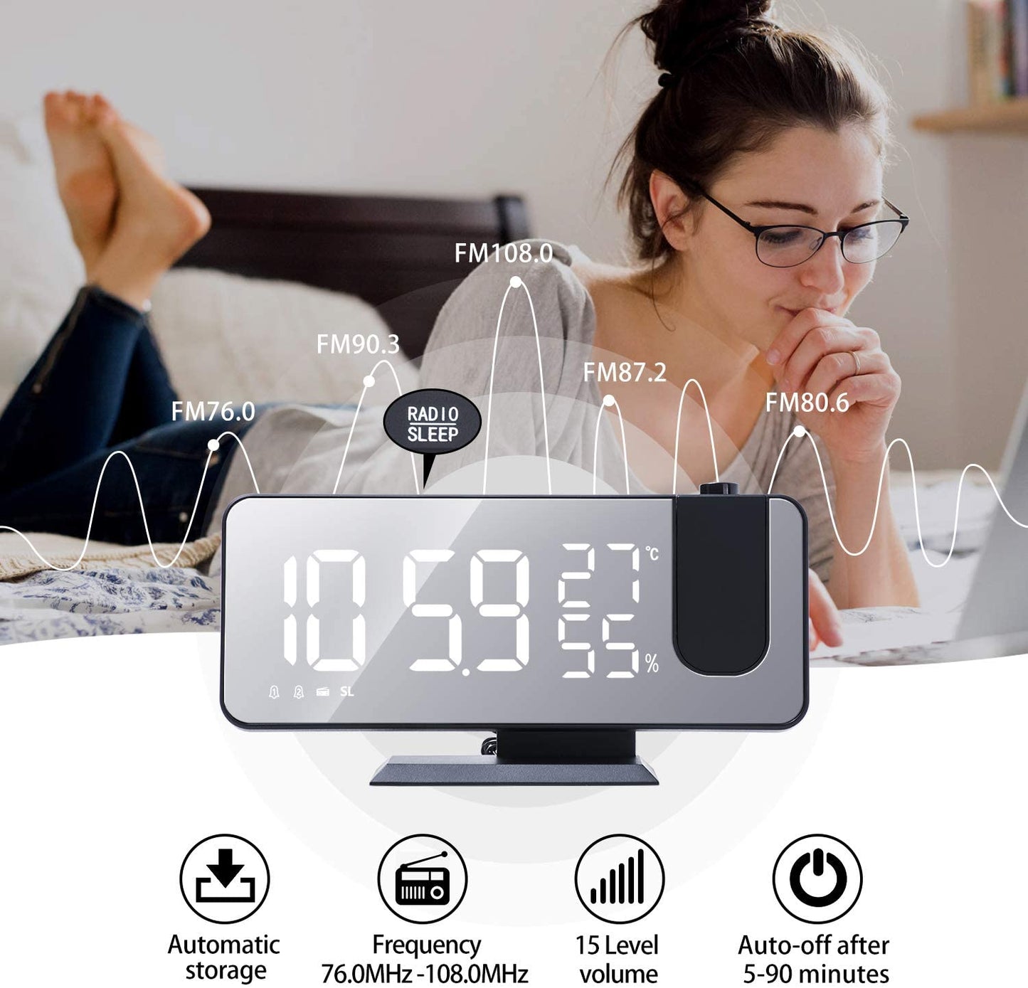 LED Projection Digital Alarm Clock Phone Charger - GreenEnvy