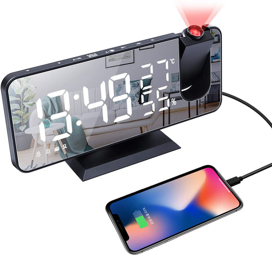 LED Projection Digital Alarm Clock Phone Charger - GreenEnvy