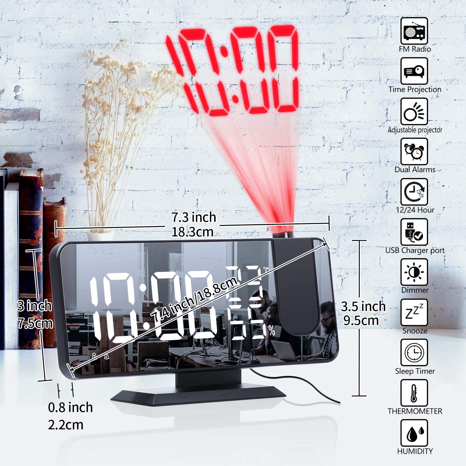 LED Projection Digital Alarm Clock Phone Charger - GreenEnvy
