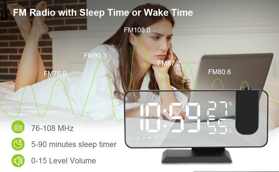 LED Projection Digital Alarm Clock Phone Charger - GreenEnvy