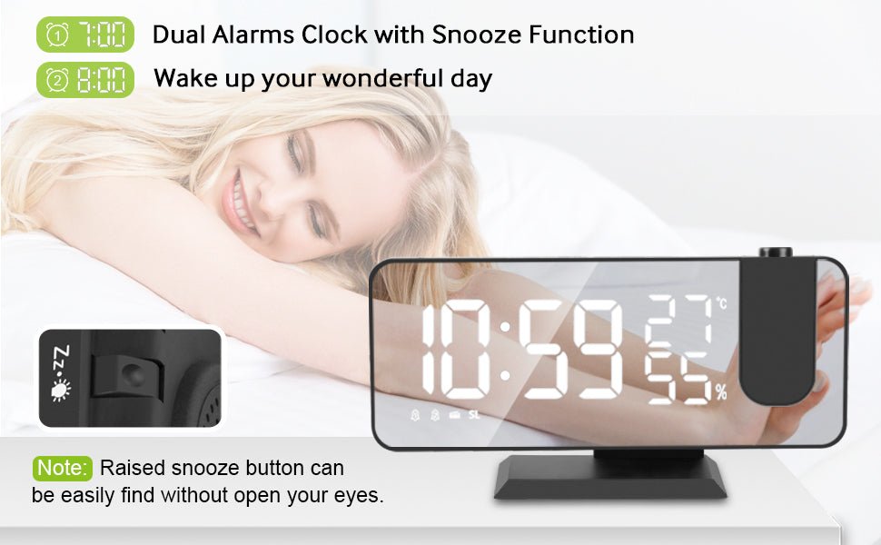 LED Projection Digital Alarm Clock Phone Charger - GreenEnvy