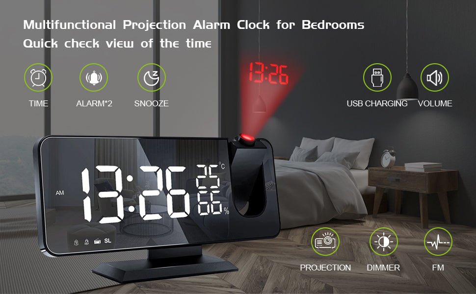 LED Projection Digital Alarm Clock Phone Charger - GreenEnvy